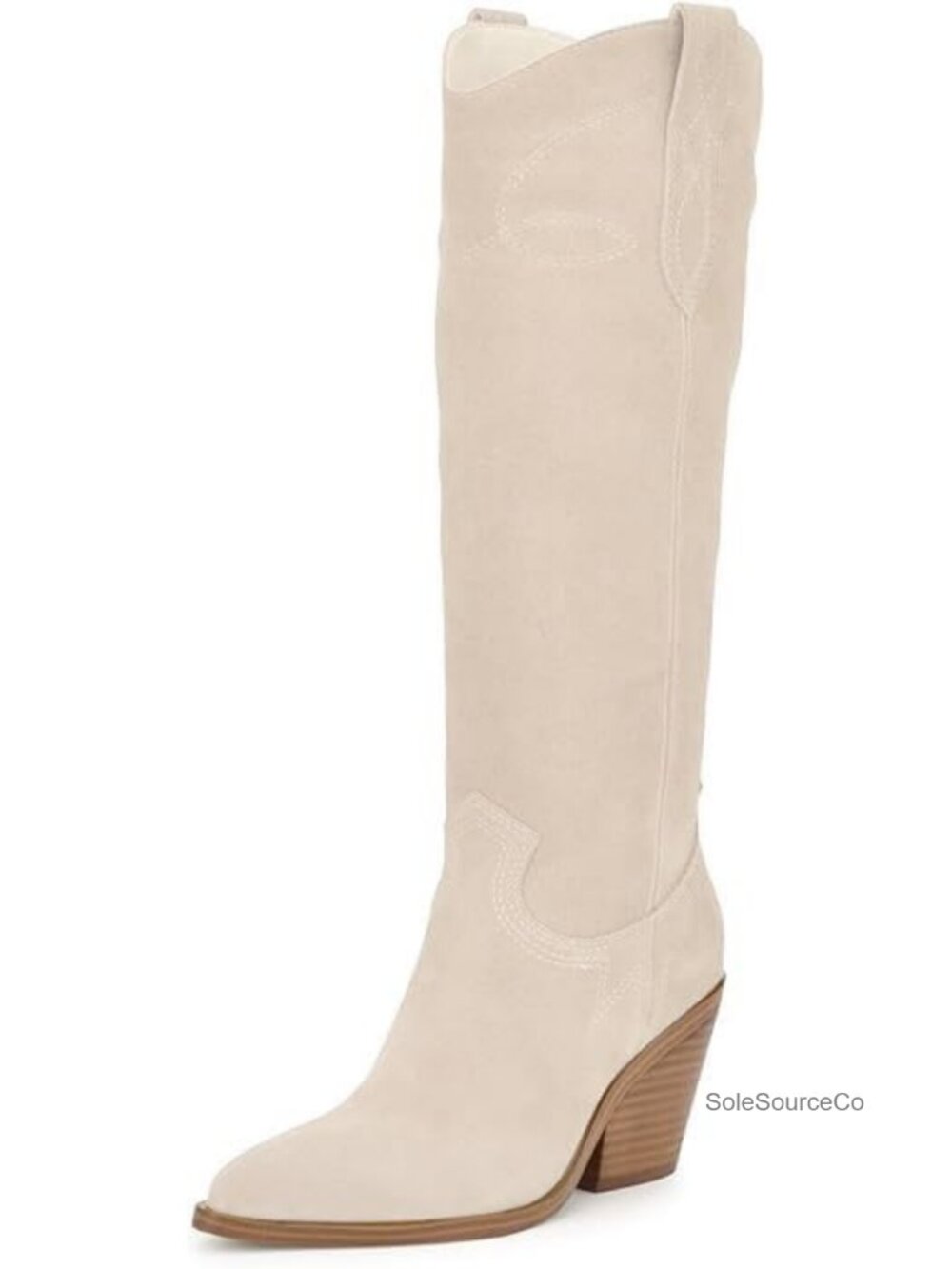 Suede Cowgirl Knee High Western Boots Pointed Toe Block Heel Embroidered